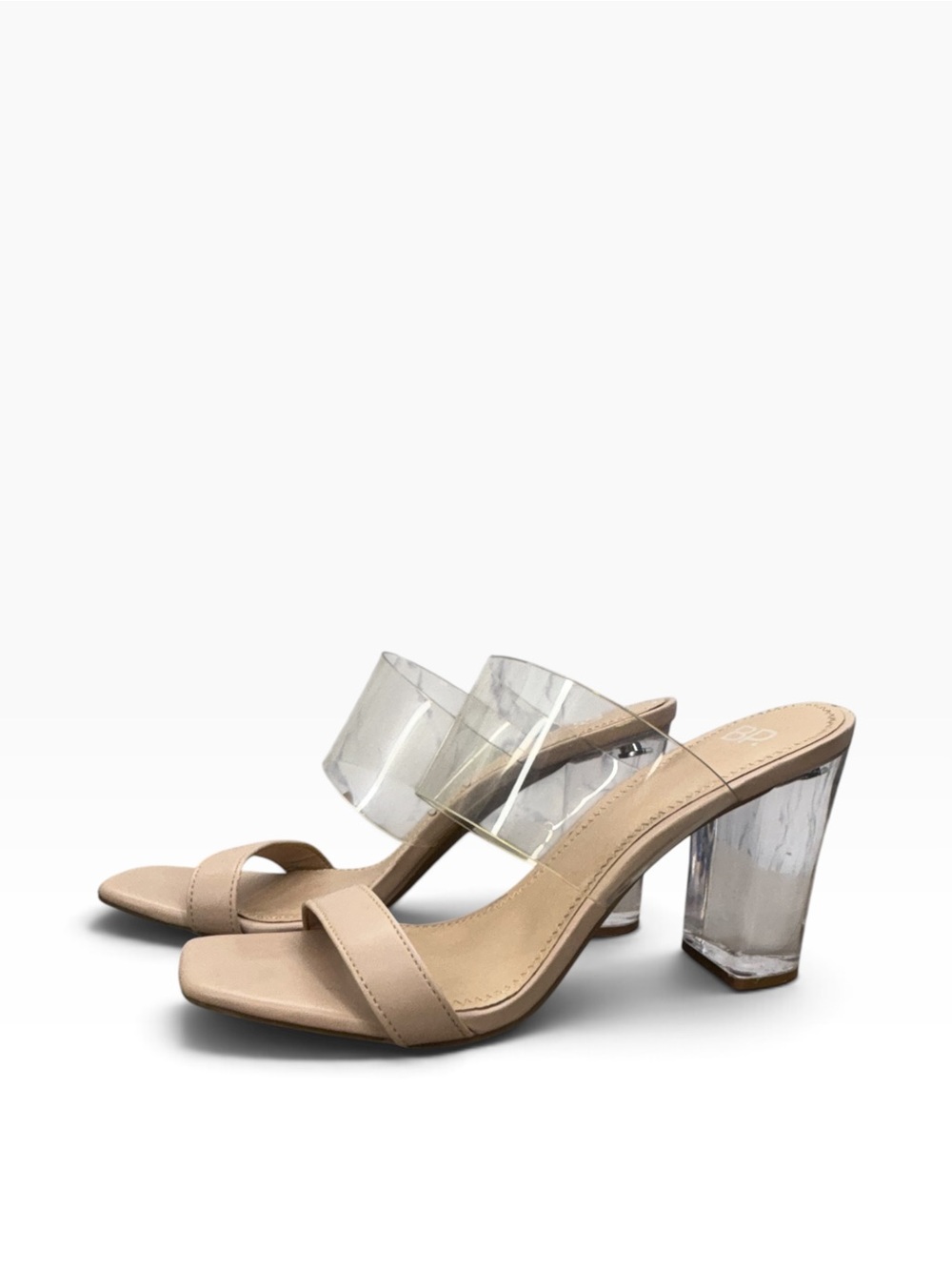 bp Nude Clear Strap Block Heel Mules